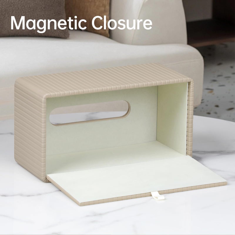MEIBOOCH PU Leather Tissue Box Cover Rectangle Tissue Box Holder for 120-160 Count Box of Tissues (Beige Stria) - Image 3